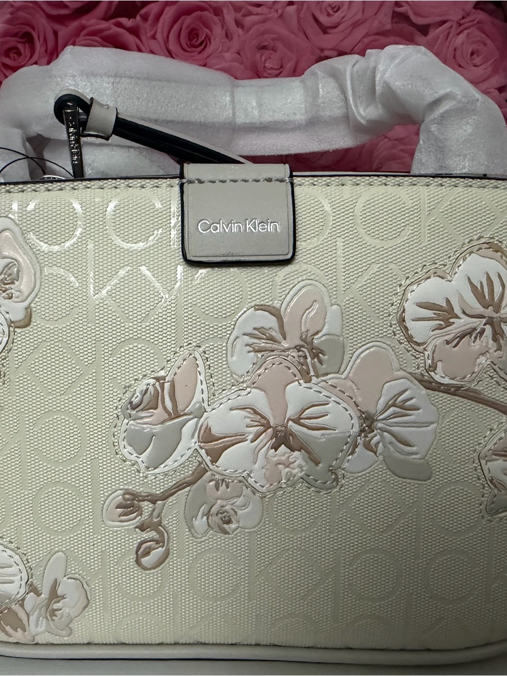 Calvin Klein Cream and Beige Floral Tote